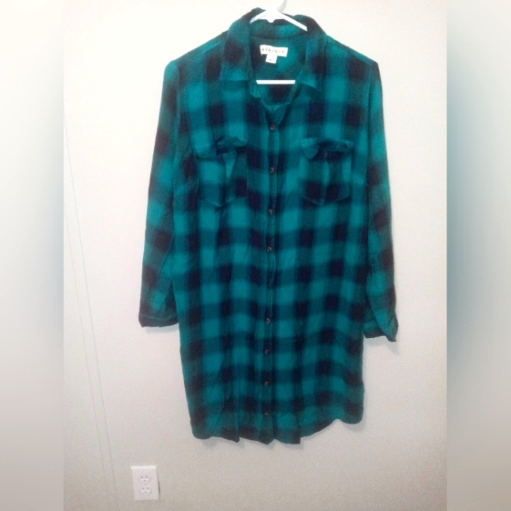 Ava and Viv size 14w green flannel shirt